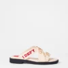 Text-Print Leather Sandals