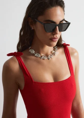 Textured Bow Tie Swimsuit