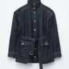 Tie-Belt Denim Jacket