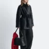 Tie-Belt Leather Coat