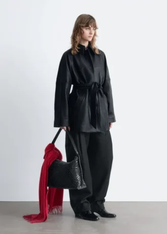 Tie-Belt Leather Coat
