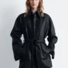Tie-Belt Leather Coat