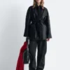 Tie-Belt Leather Coat
