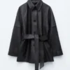 Tie-Belt Leather Coat