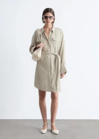 Tie-Belt Mini Shirt Dress