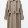 Tie-Belt Wool Trench Coat