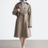 Tie-Belt Wool Trench Coat