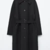 Tie-Belt Wool Trench Coat
