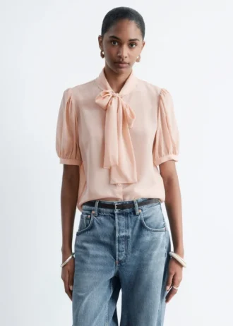 Tie-Neck Silk Blouse