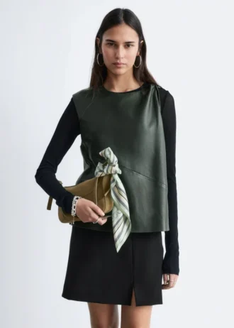 Twist-Shoulder Leather Top
