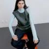 Twist-Shoulder Leather Top