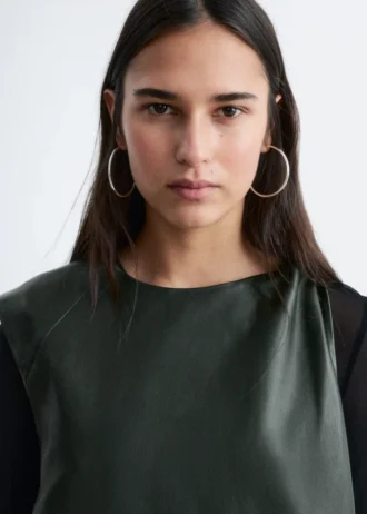 Twist-Shoulder Leather Top