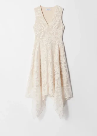 V-Neck Lace Midi Dress