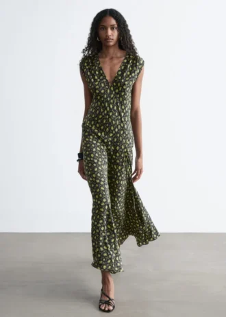 V-Neck Silk Maxi Dress