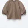 Volume-Sleeve Cotton Blouse