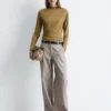 Wide-Leg Twill Trousers