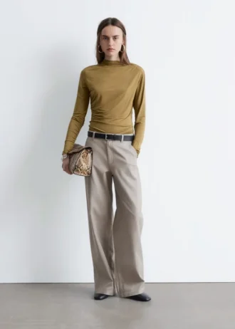 Wide-Leg Twill Trousers