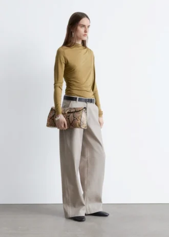 Wide-Leg Twill Trousers