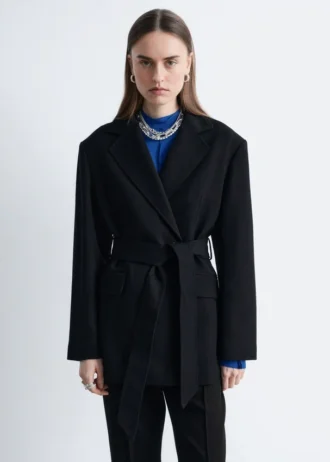 Wool Tie-Belt Blazer