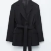 Wool Tie-Belt Blazer