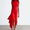 Wrap-Front Midi Dress