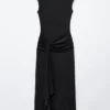 Wrap-Front Midi Dress
