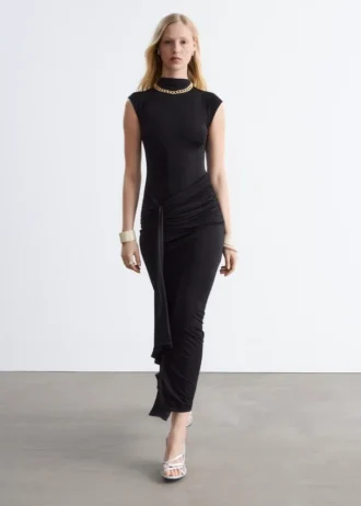 Wrap-Front Midi Dress