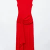 Wrap-Front Midi Dress